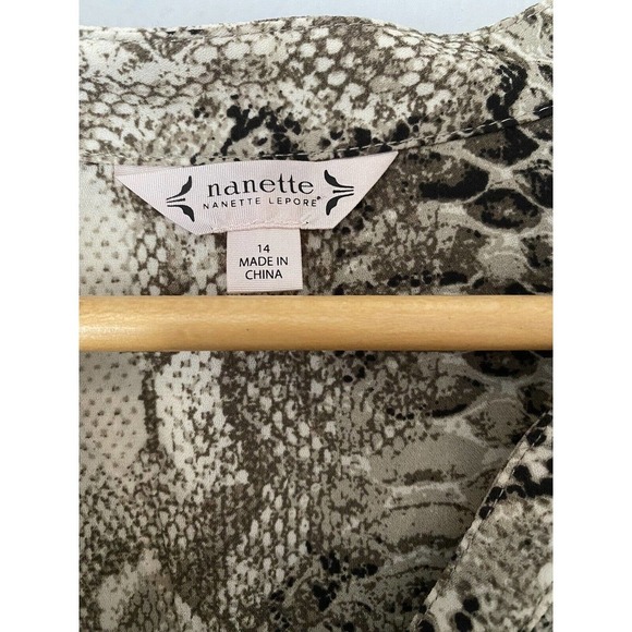 Nanette Lepore Brown Snake Print Tie Waist Shirt Dress Size 14 Slip Dress Lined - Picture 4 of 12